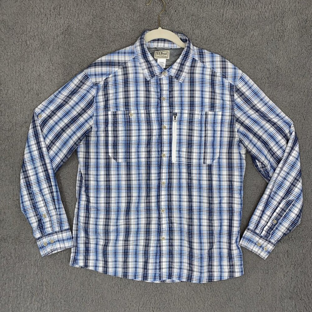 LL BEAN Men's Sz M REG  Long Sleeve Fishing Shirt Plaid Roll Up Sleeves outdoor‎